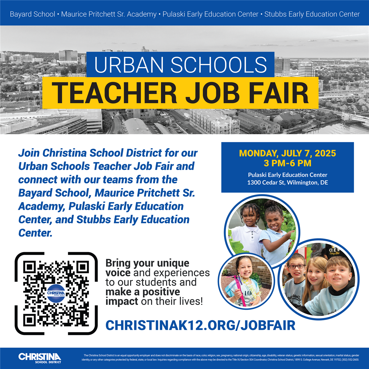  Urban Schools Teacher Job Fair Monday, July 7, 2025, 3 PM - 6 PM